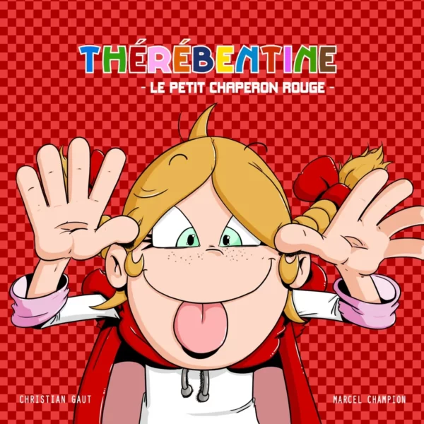 On voit Thérébentine faire une grimace avec en fond un damier rouge.