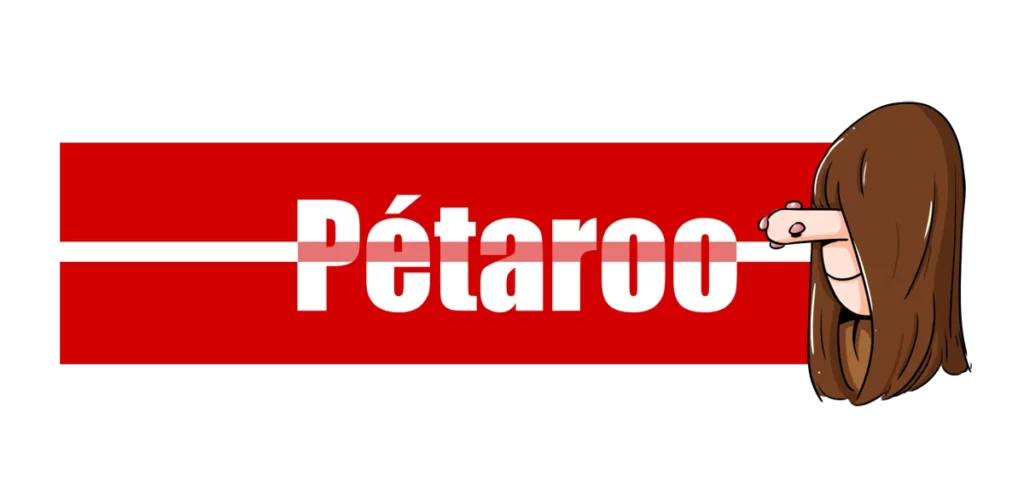 Logo rouge et blanc de la série Pétaroo.