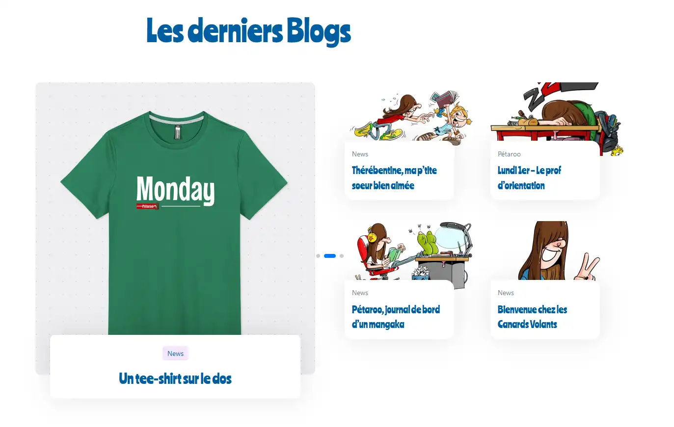 Zoom sur la partie blogs de la page d'accueil.