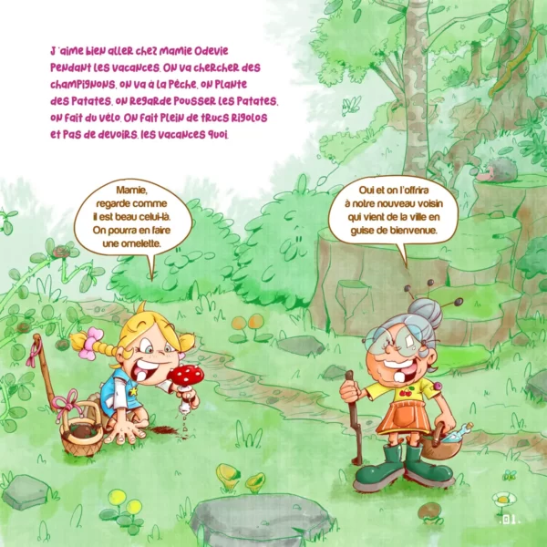 Mamie Odevie et Thérébentine sont en forêt pour cueuillir des champignions.