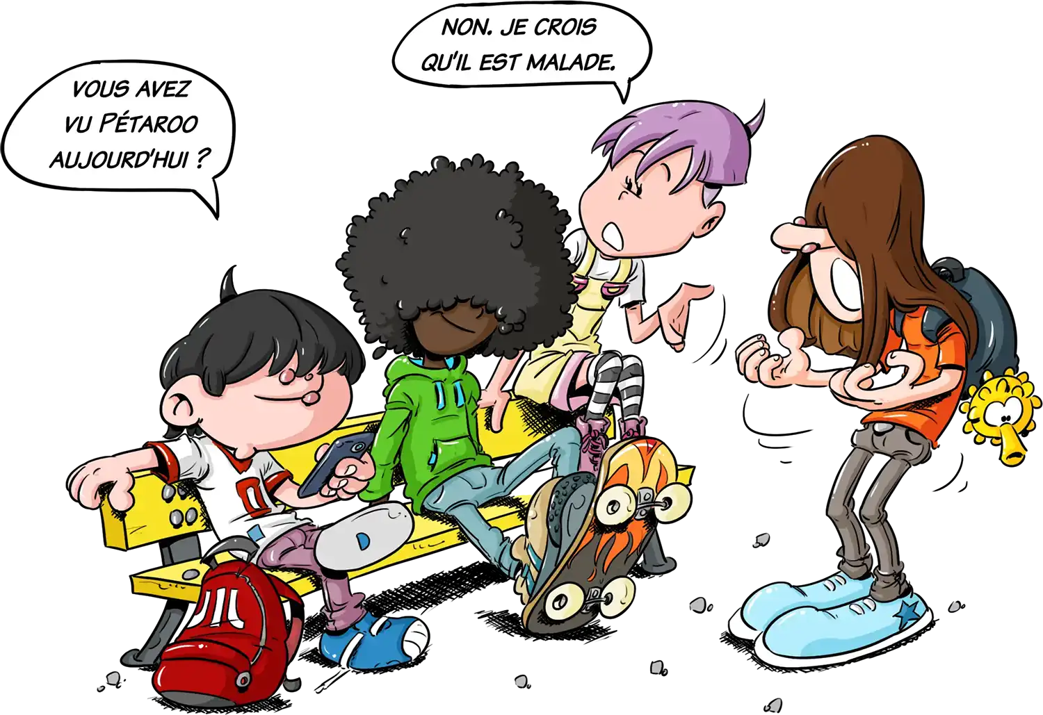 Dessin des amis de Pétaroo qui le cherchent